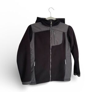 Lands’ End Boys Heavyweight Full Zip Fleece Hoodie Jacket M 10-12 Black Grey